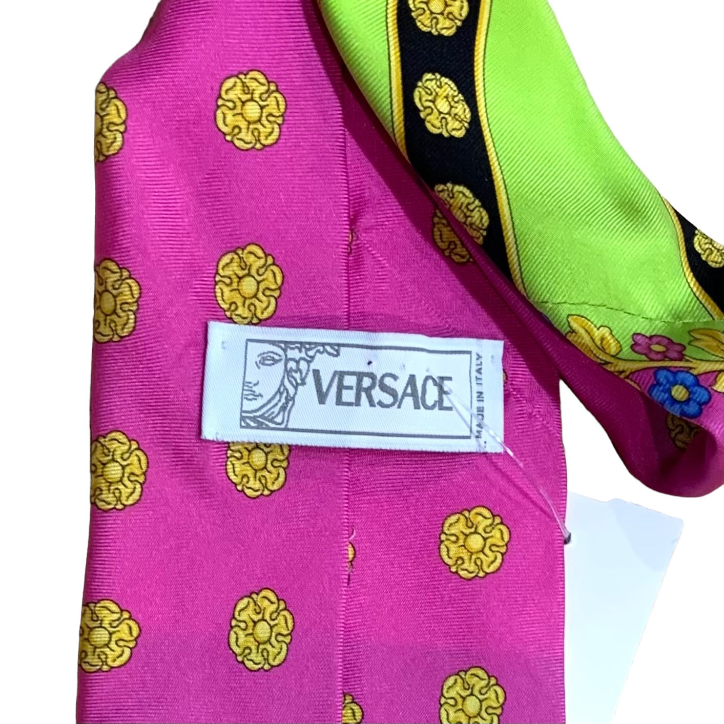 VERSACE- Pink Floral Silk Twill Print Tie