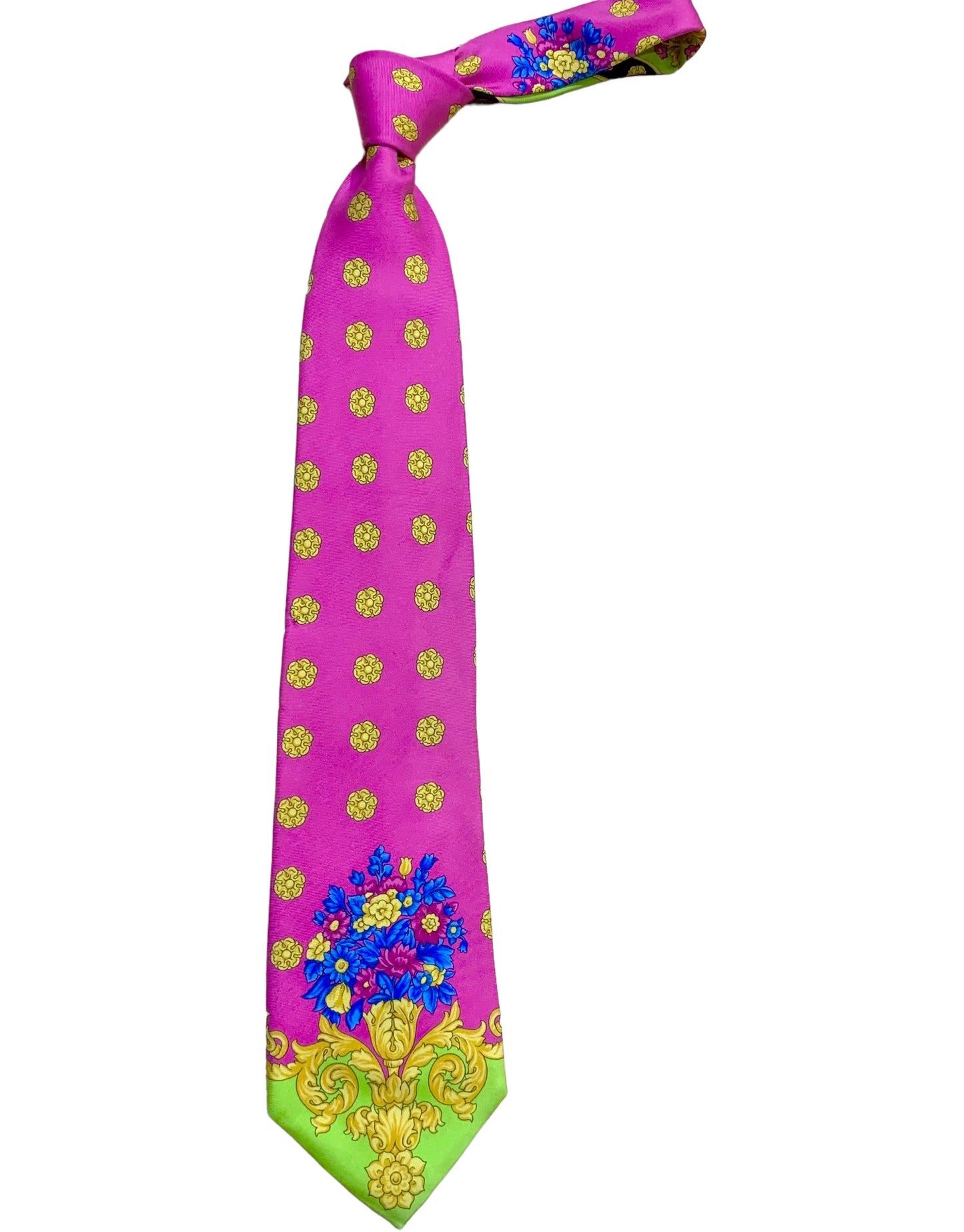 VERSACE- Pink Floral Silk Twill Print Tie