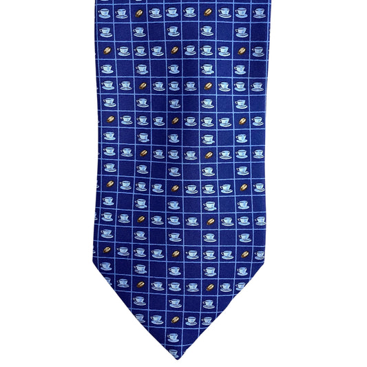 Coffee Cup Print Silk Tie