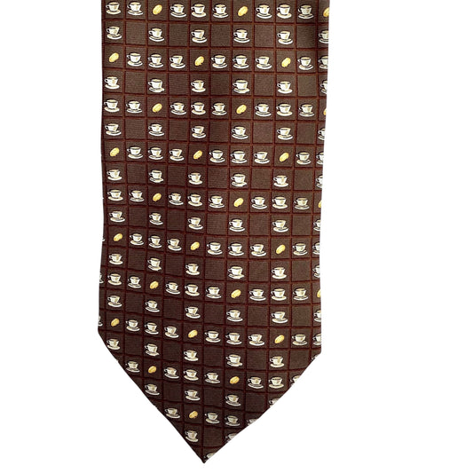 Coffee Cup Print Silk Tie