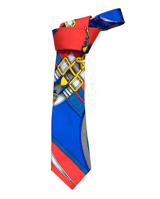 HERMES- Vibrant Silk Equestrian Print Tie