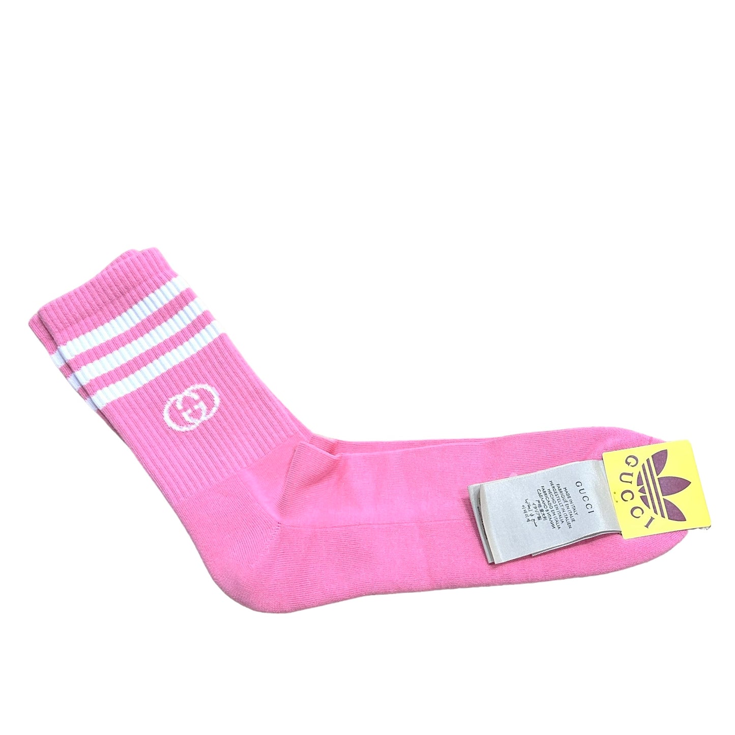 GUCCI x ADIDAS- NWT 2022 Pink Knit Logo Socks, Size Large