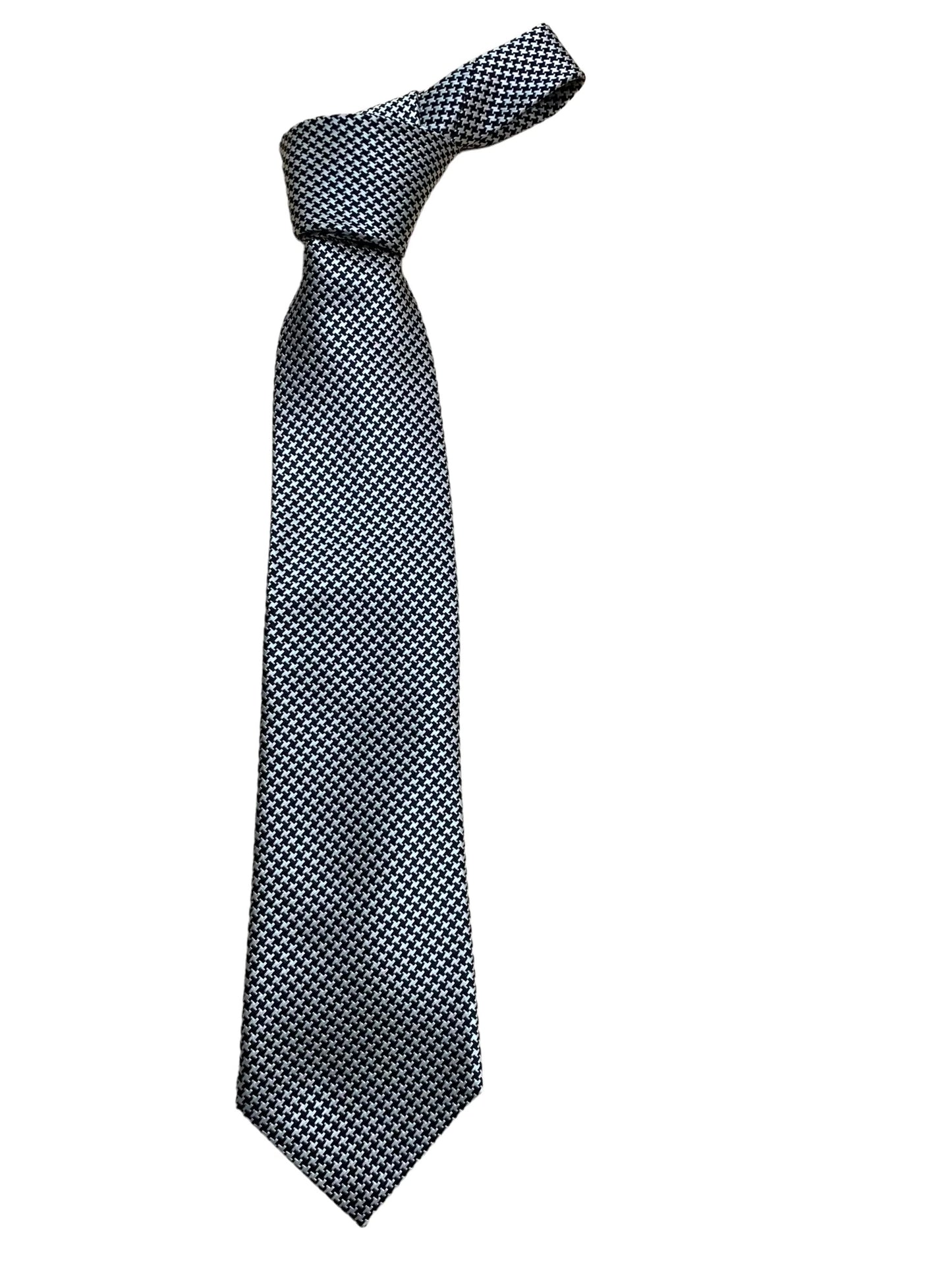 TOM FORD- Black & White Herringbone Silk Tie