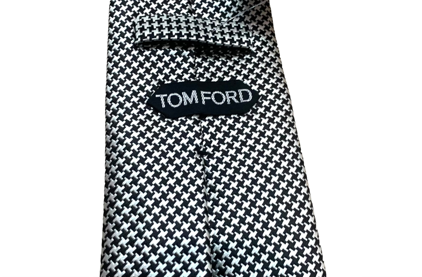 TOM FORD- Black & White Herringbone Silk Tie