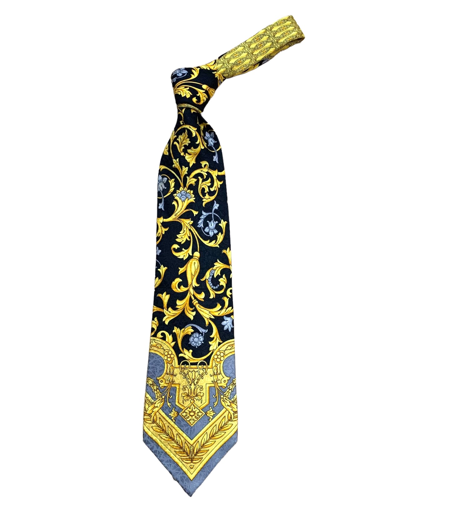 GIANNI VERSACE- 1990s Gold Silk Print Tie