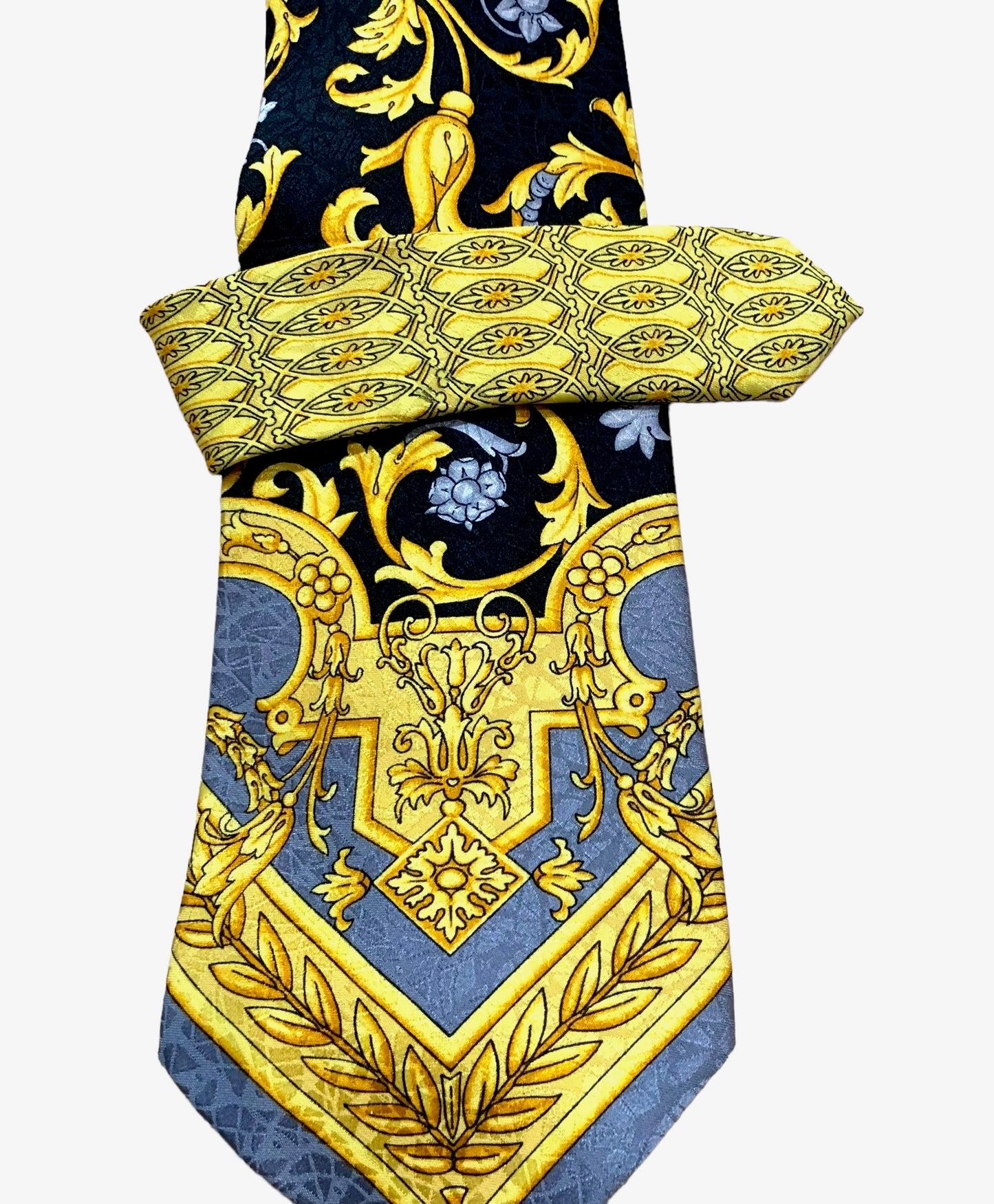 GIANNI VERSACE- 1990s Gold Silk Print Tie