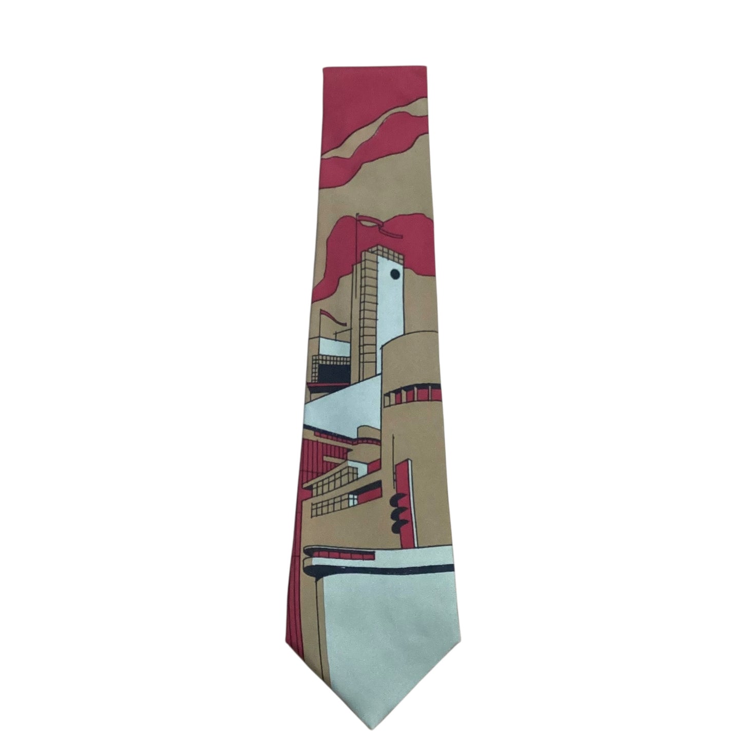 1990s Architecture Print Silk Tie