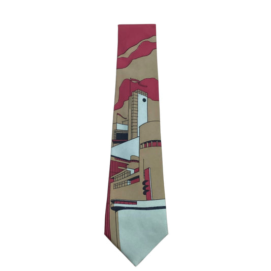 1990s Architecture Print Silk Tie
