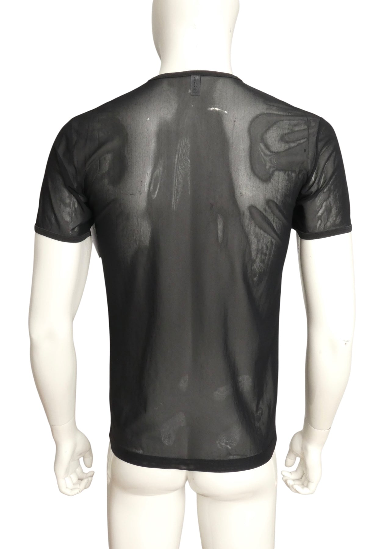 MOSCHINO MARE - 1990s Black Mesh "In Case Of Emergency" T-shirt, Size-Large