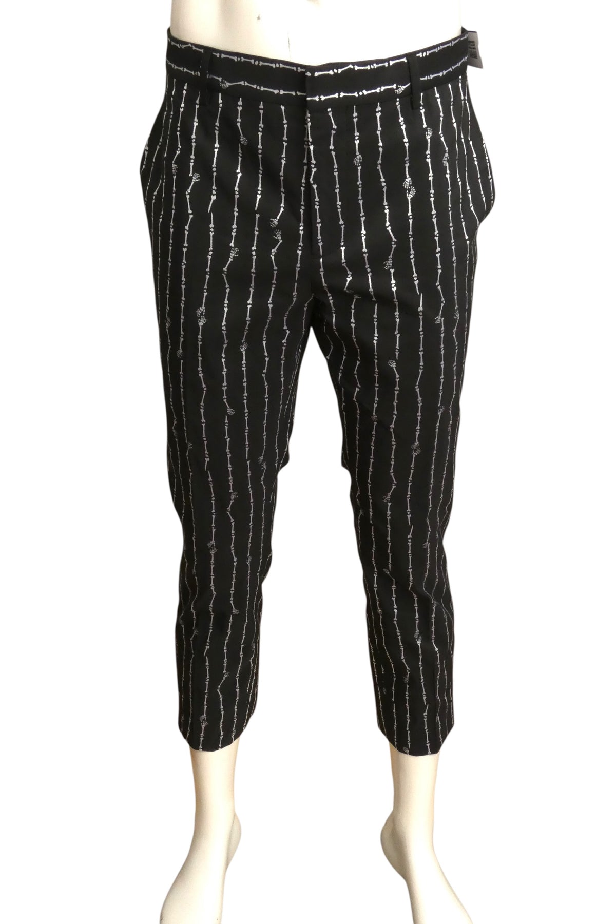 MOSCHINO COUTURE! - 2020 Black Cotton Skeleton. Stripe Cropped Pants, Wait 34"