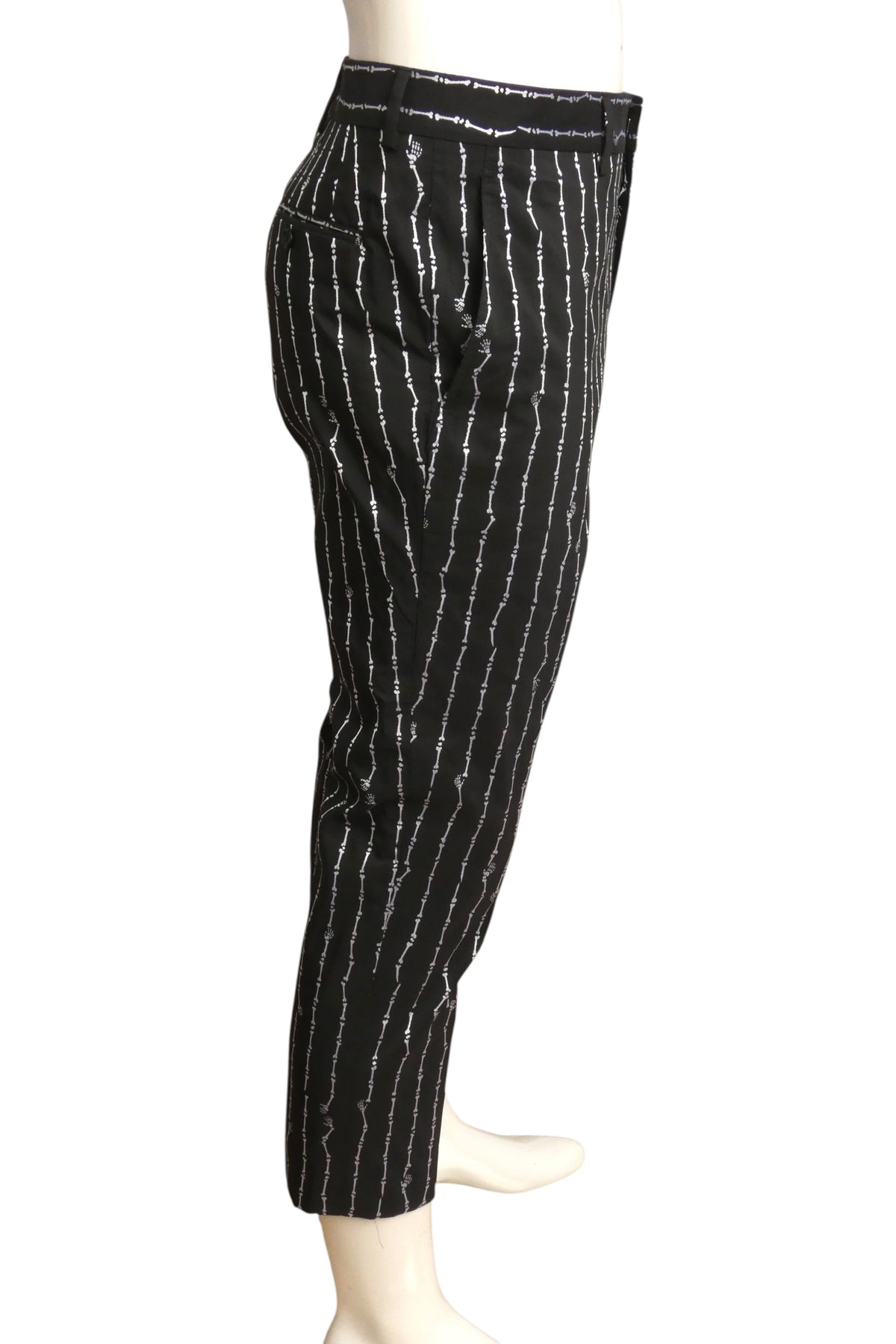 MOSCHINO COUTURE! - 2020 Black Cotton Skeleton. Stripe Cropped Pants, Wait 34"