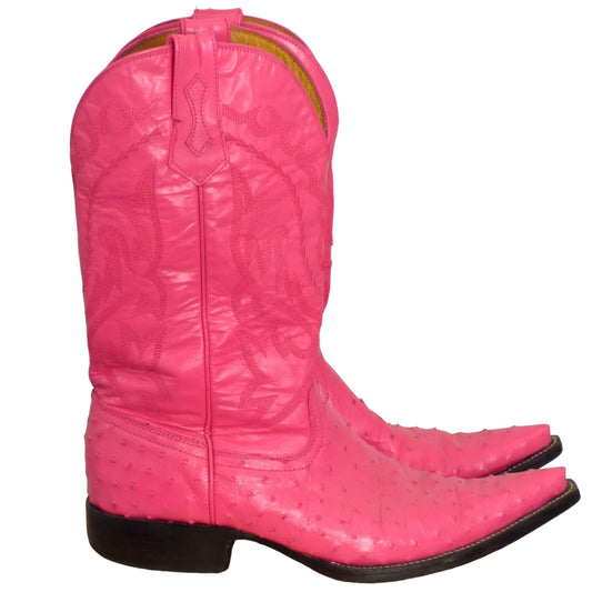 EL PUTRANCO- Pink Ostrich & Leather Cowboy Boots, Size 9 1/2