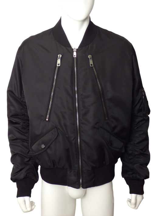 DOLCE & GABBANA- Black Nylon Bomber Jacket, Size XL