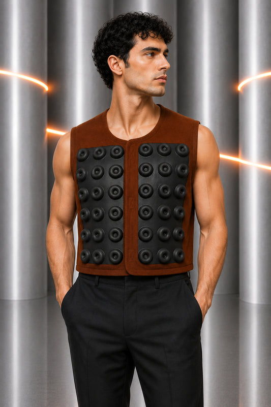 PIERRE CARDIN - 2012 Brown Wool & Black Rubber Vest, Size Medium