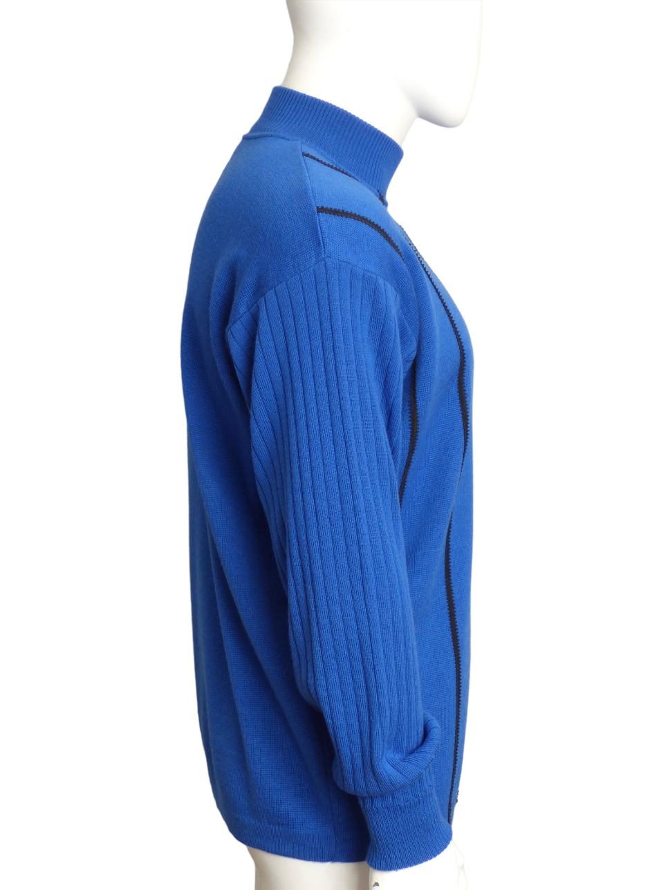 CLAUDE MONTANA-1980s Blue Wool Stripe Sweater, Size-Large