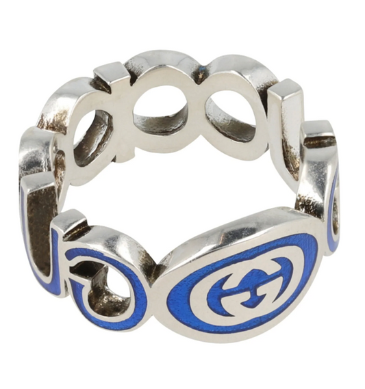 GUCCI- Sterling Silver & Enamel Ring, Gucci Size-25