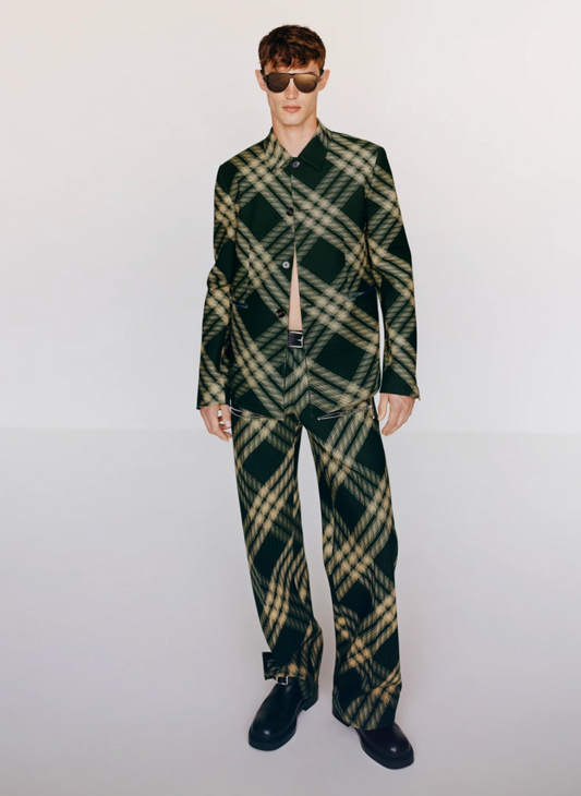 BURBERRY- NWT 2024 Green Wool Plaid Trousers, Waist-36