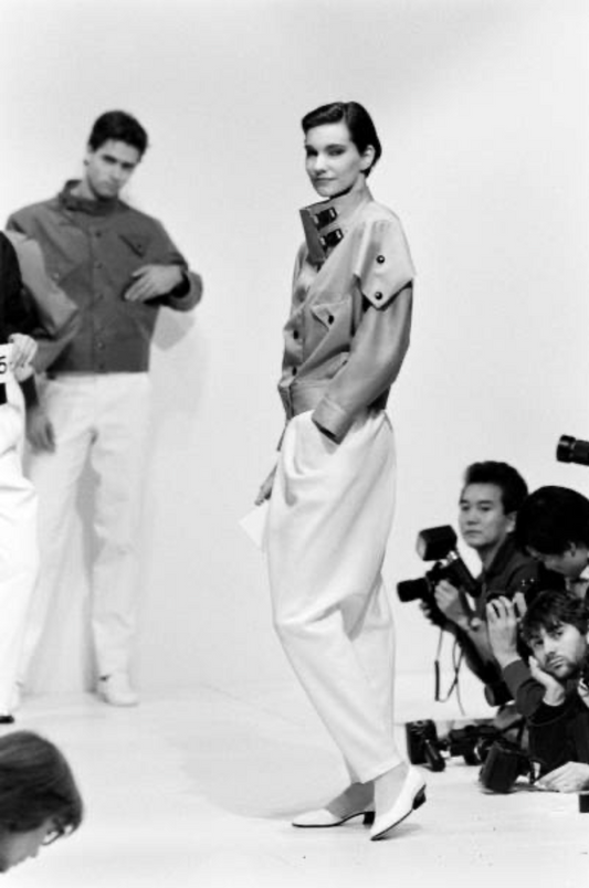 PIERRE CARDIN (HAUTE COUTURE) - 1984 Blue Rayon Suit, Size Large