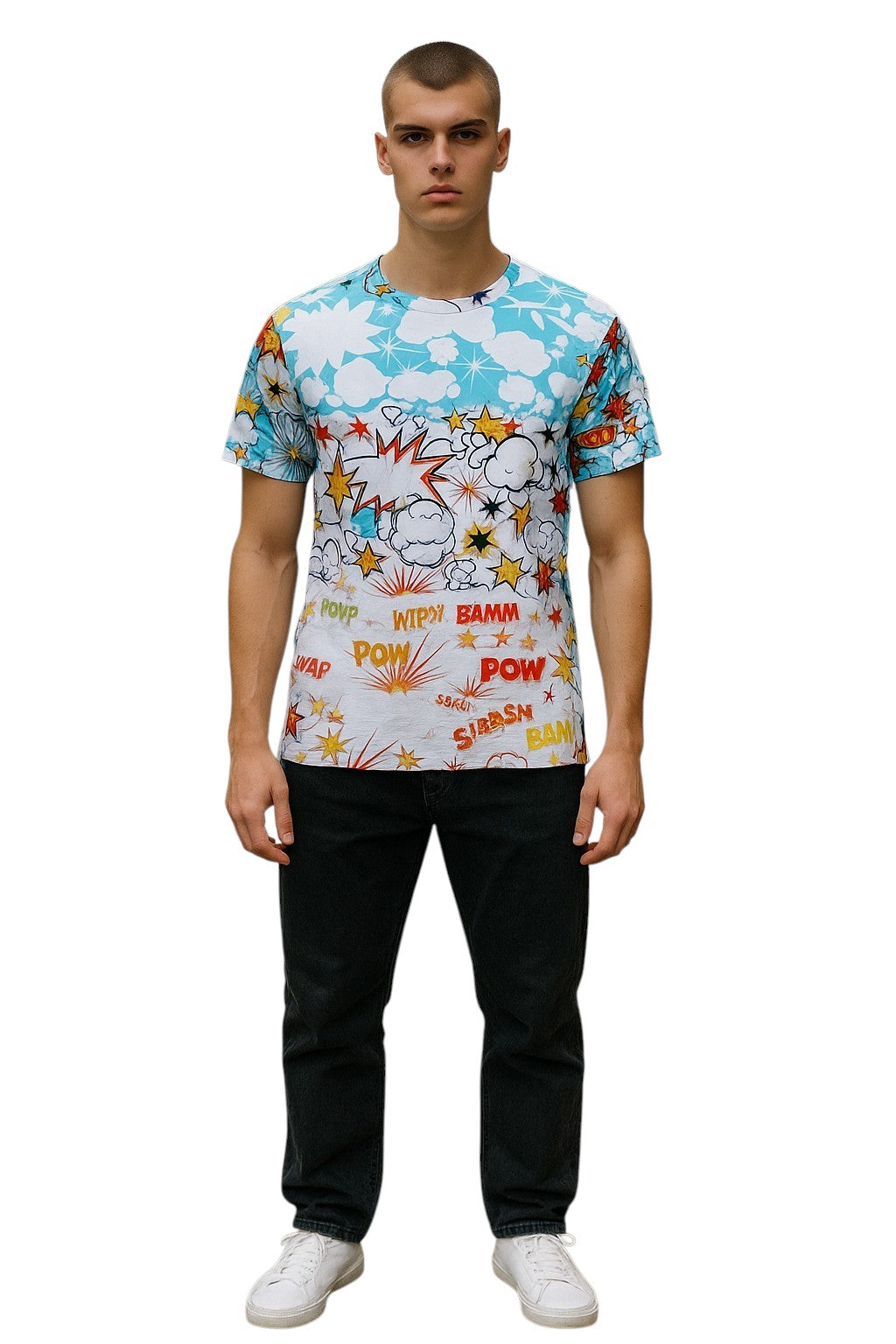 COMME DES GARCONS SHIRT- Multi Color Print T-Shirt, Size Medium