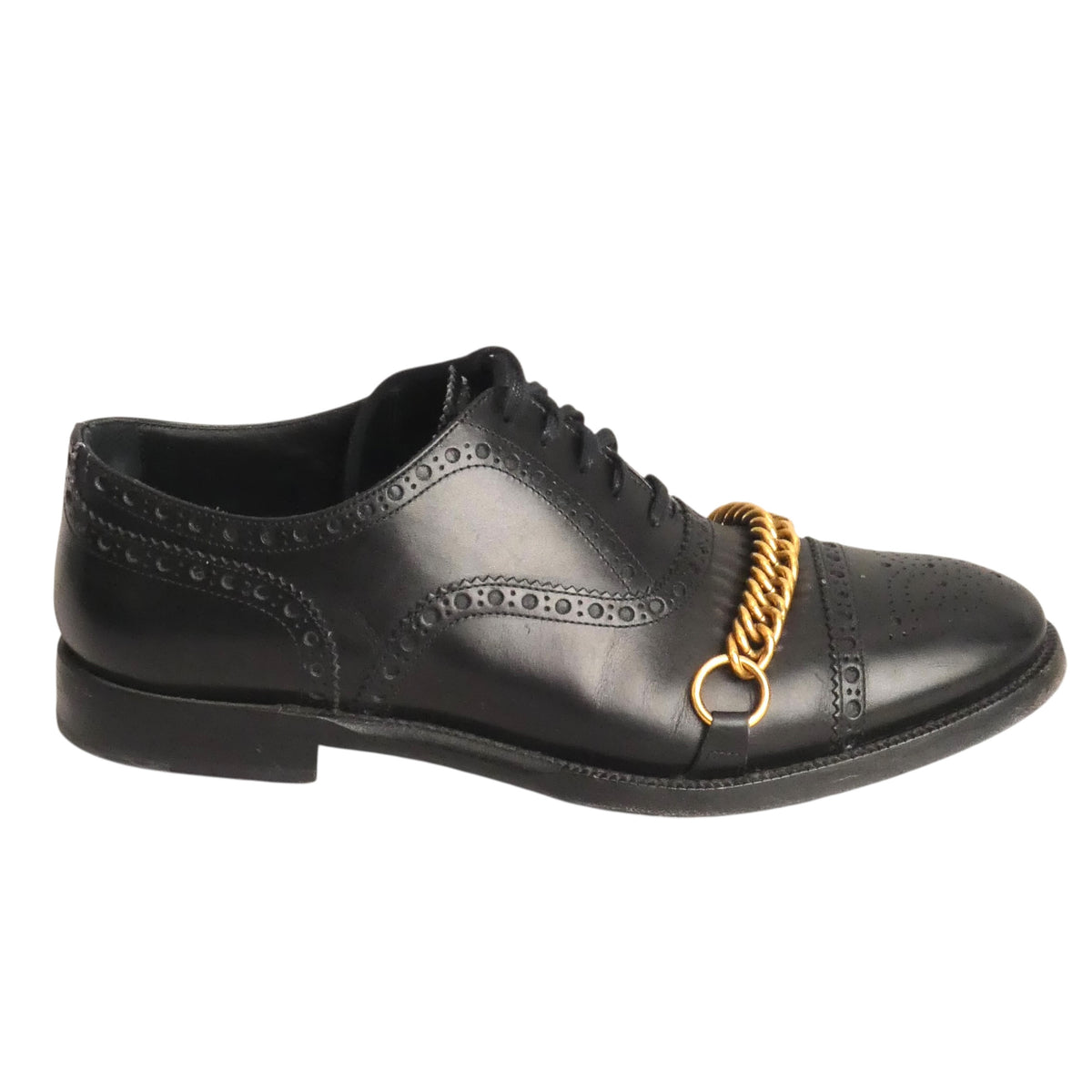 BURBERRY - Black Leather Cap Toe Chain Shoes, Size-43