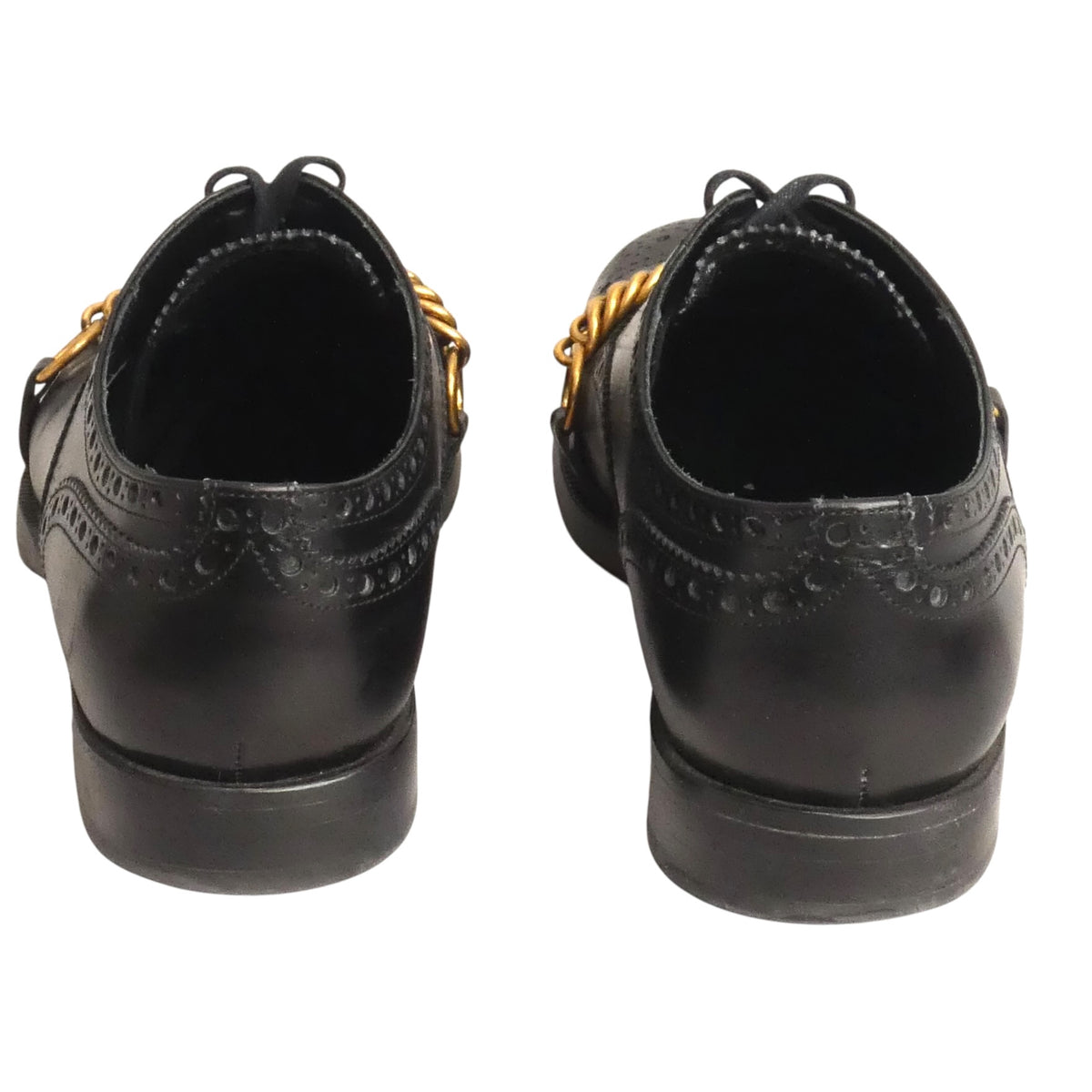 BURBERRY - Black Leather Cap Toe Chain Shoes, Size-43