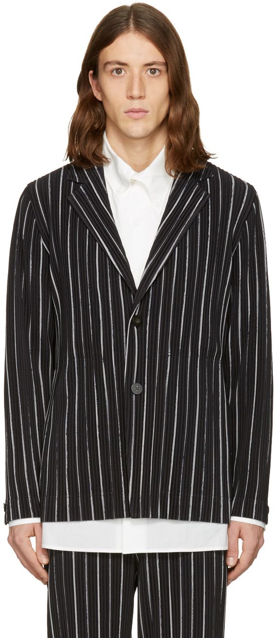 ISSEY MIYAKE- Pleated Stripe Blazer, Size XL