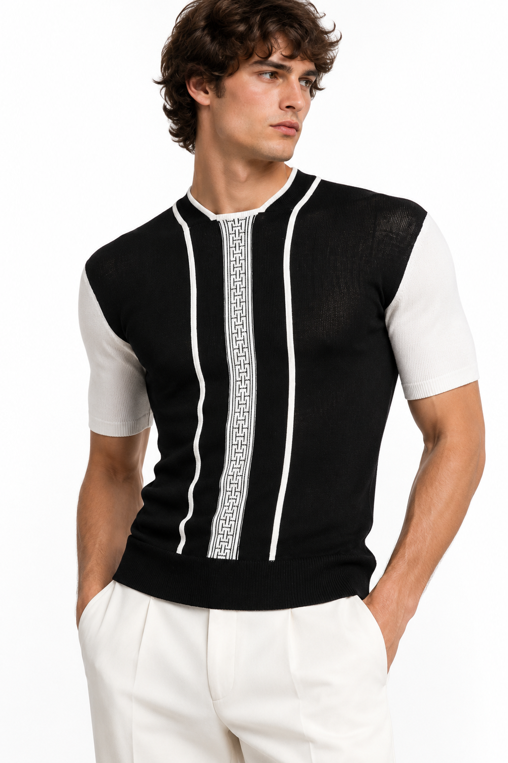 CLAUDE MONTANA - Cotton Knit Short Sleeve Sweater, Size-Medium