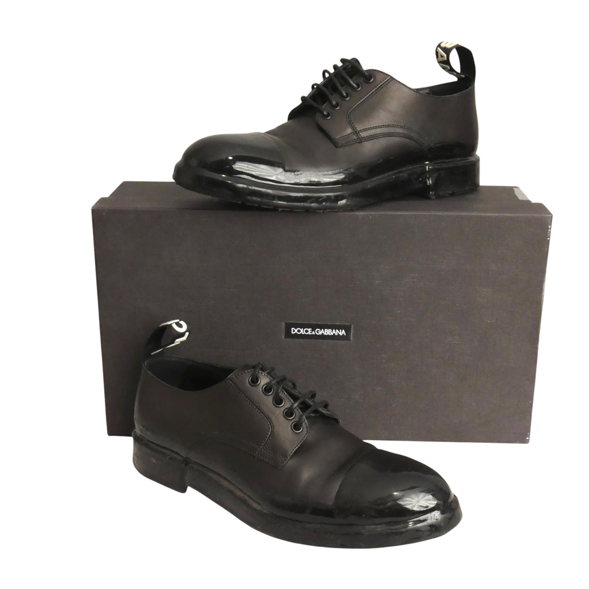 DOLCE & GABBANA - Black Leather & Rubber Brogues, Size-9.5