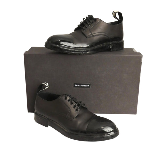 DOLCE & GABBANA - Black Leather & Rubber Brogues, Size-9.5
