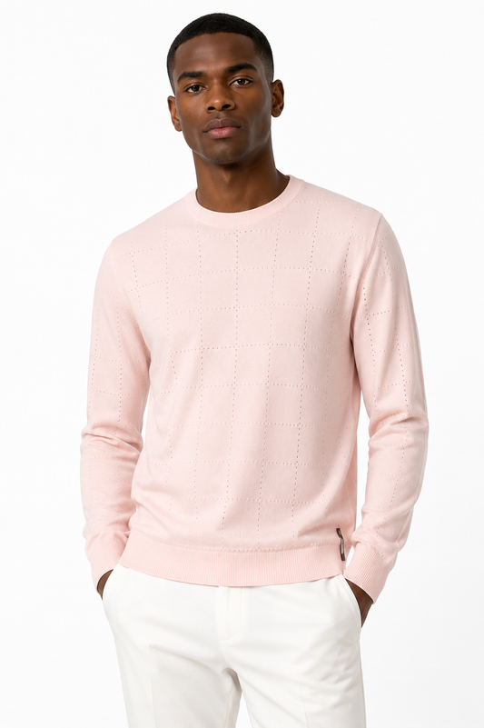 FENDI - NWT Pink Wool Windowpane Sweater, Size-Large
