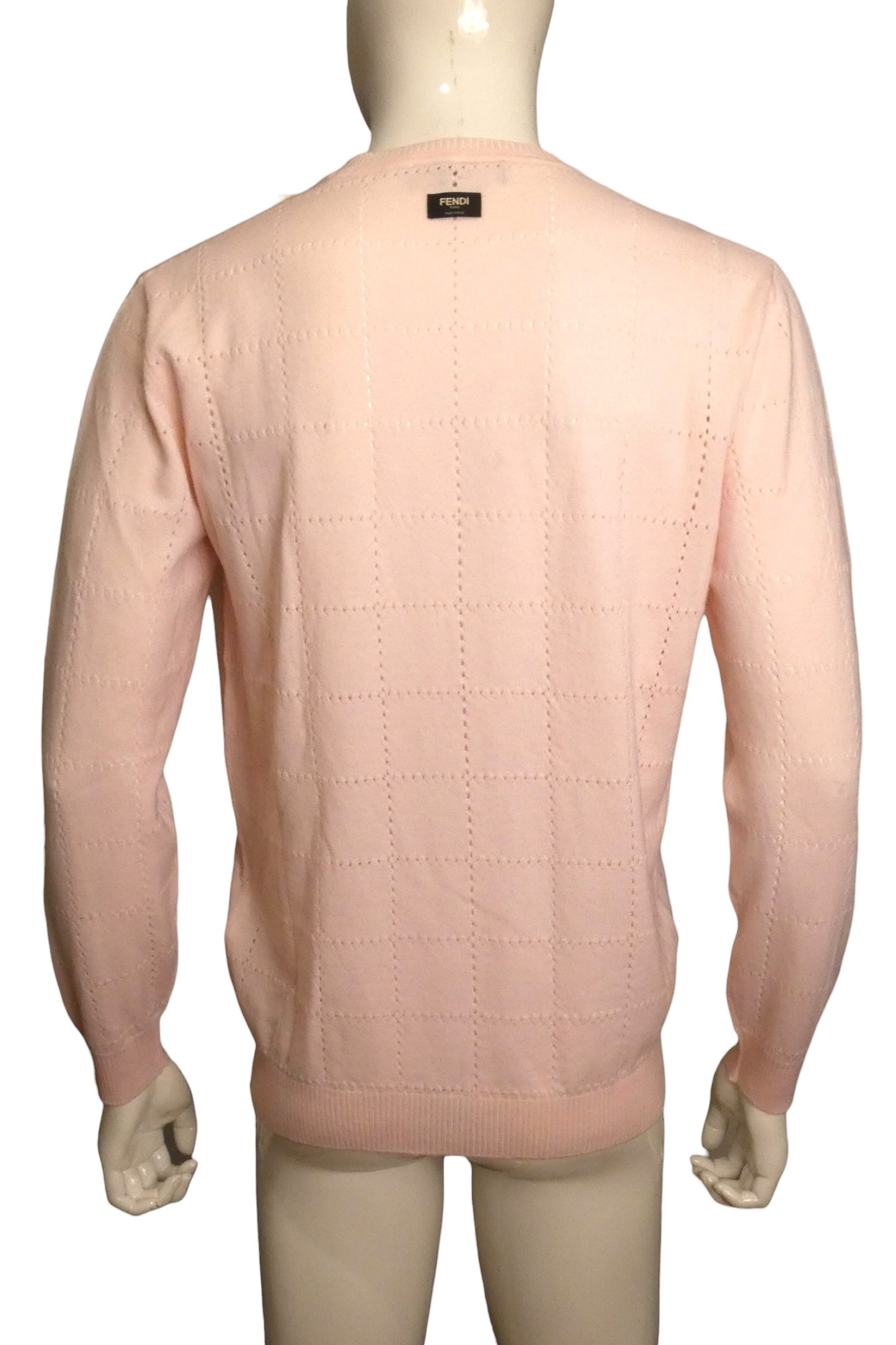 FENDI - NWT Pink Wool Windowpane Sweater, Size-Large