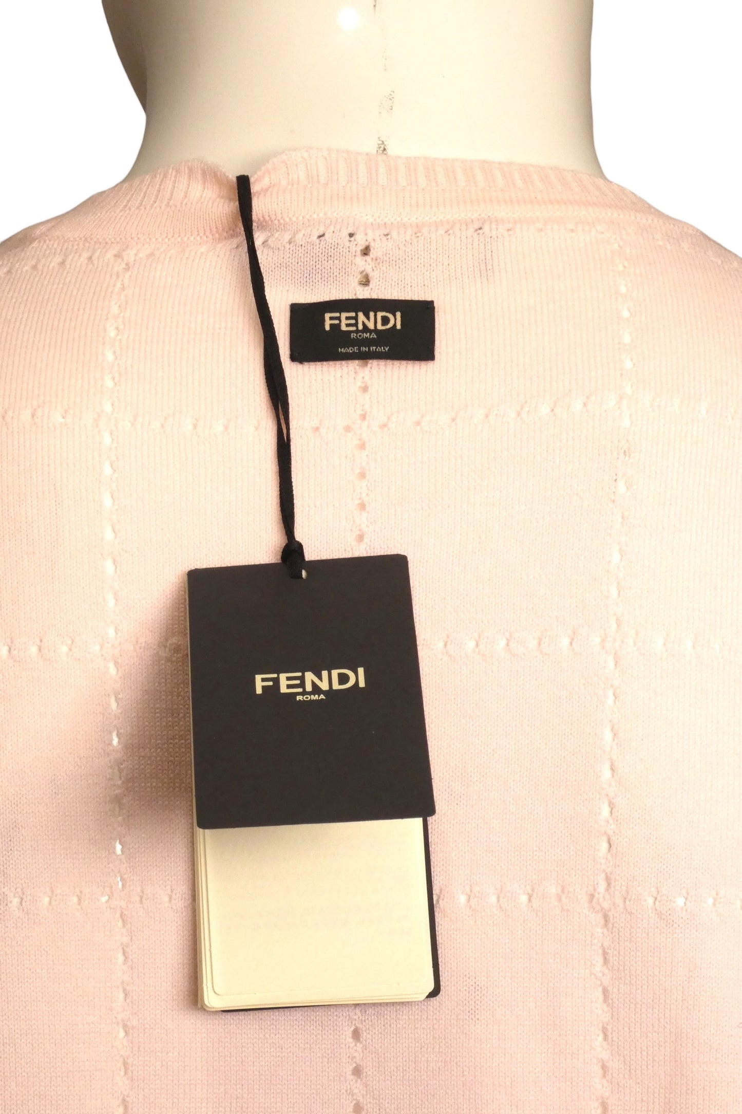 FENDI - NWT Pink Wool Windowpane Sweater, Size-Large