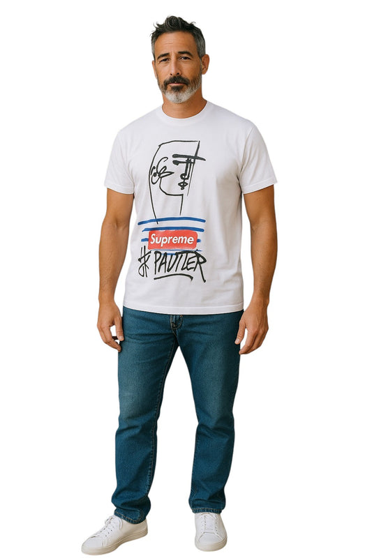 SUPREME X JEAN PAUL GAULTIER- 2019 Graphic Print T-Shirt, Size Large