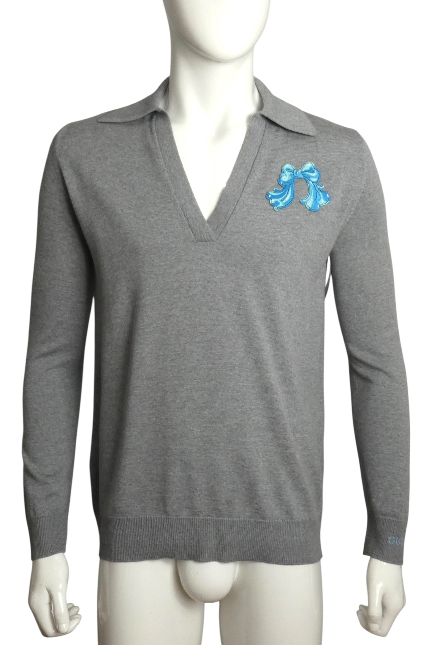GUCCI - NWT Grey Wool Appliqué Sweater, Size-Small