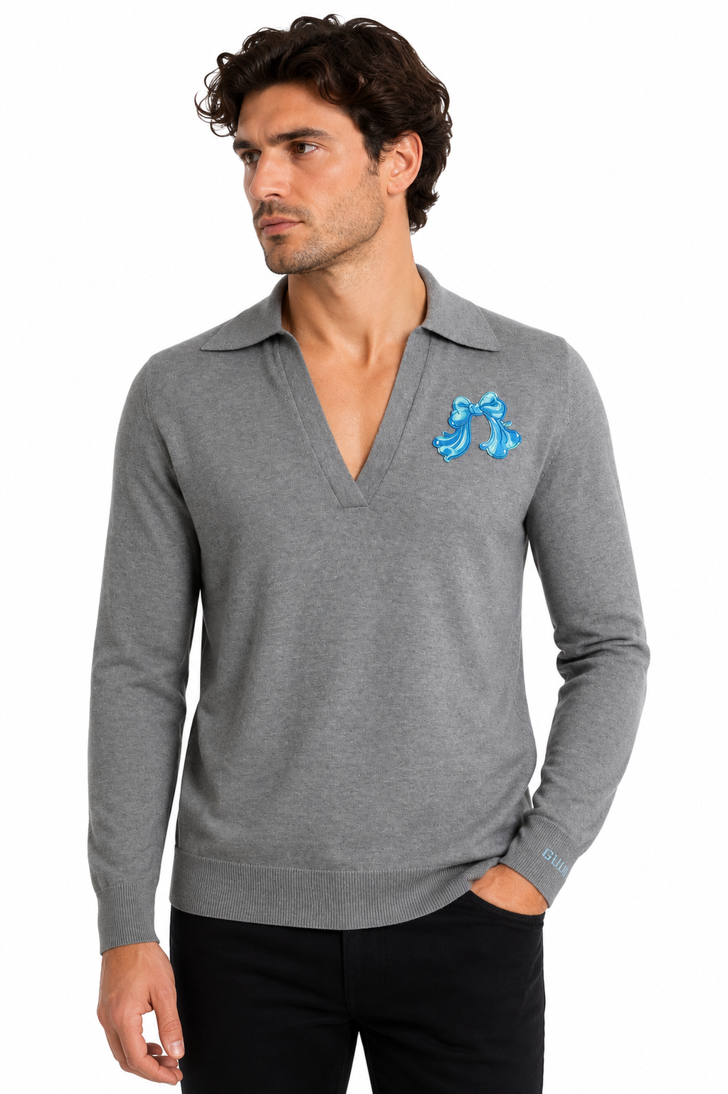 GUCCI - NWT Grey Wool Appliqué Sweater, Size-Small