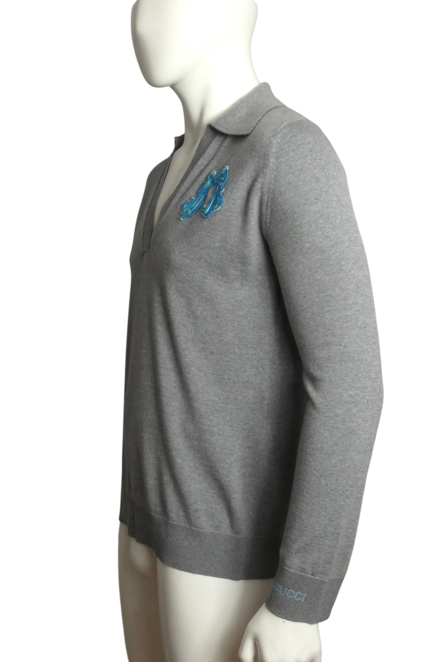 GUCCI - NWT Grey Wool Appliqué Sweater, Size-Small
