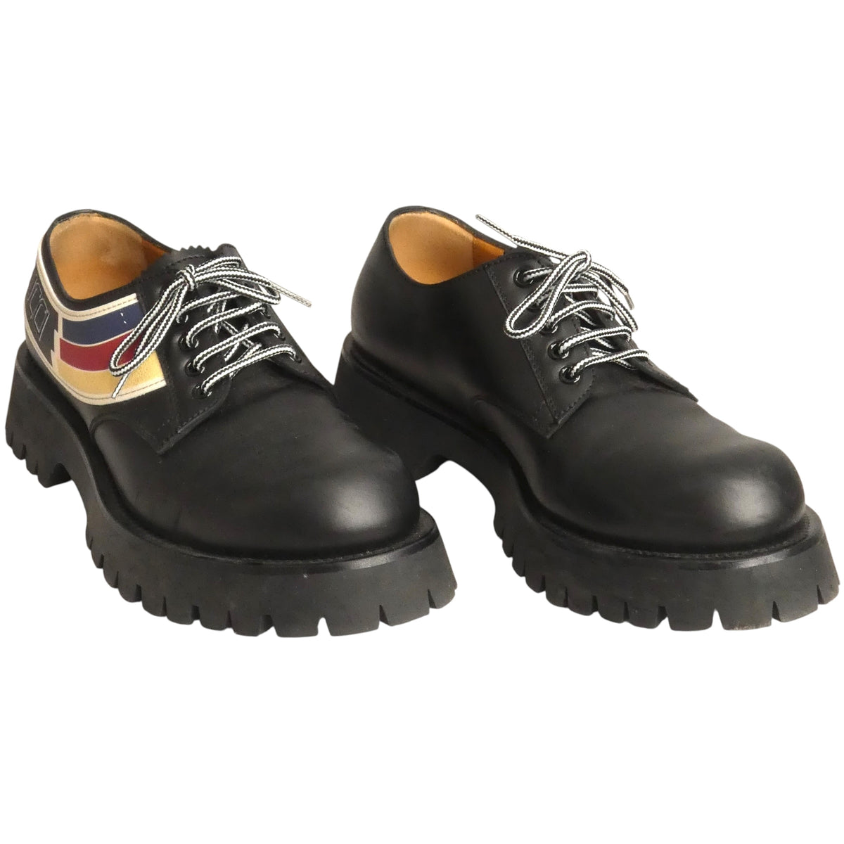 GUCCI - Black Striped Leather Brogues, Size-UK 8.5