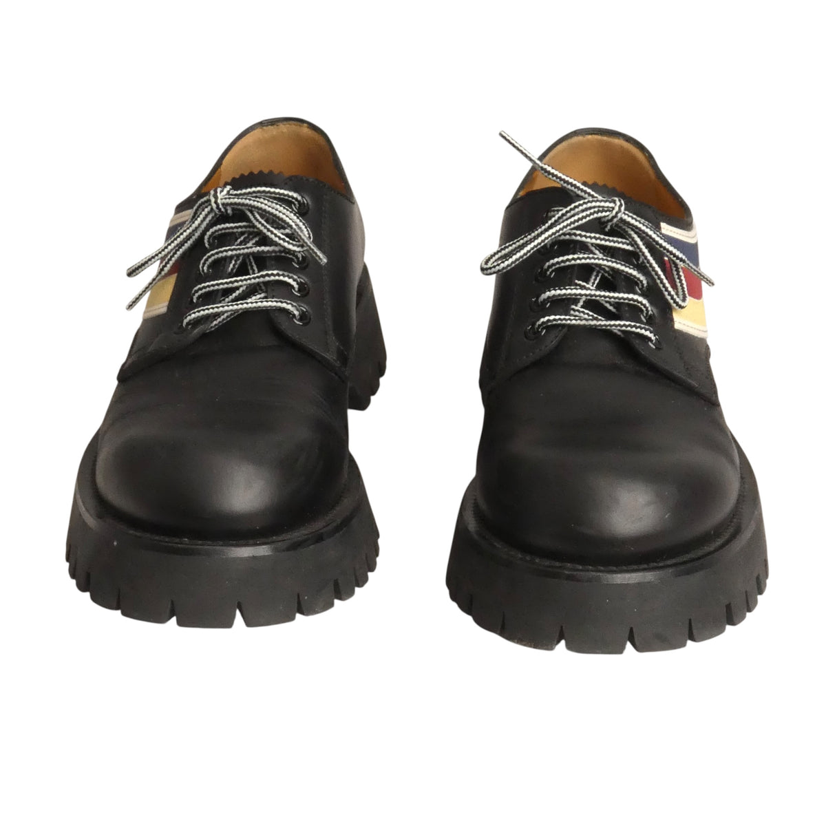 GUCCI - Black Striped Leather Brogues, Size-UK 8.5