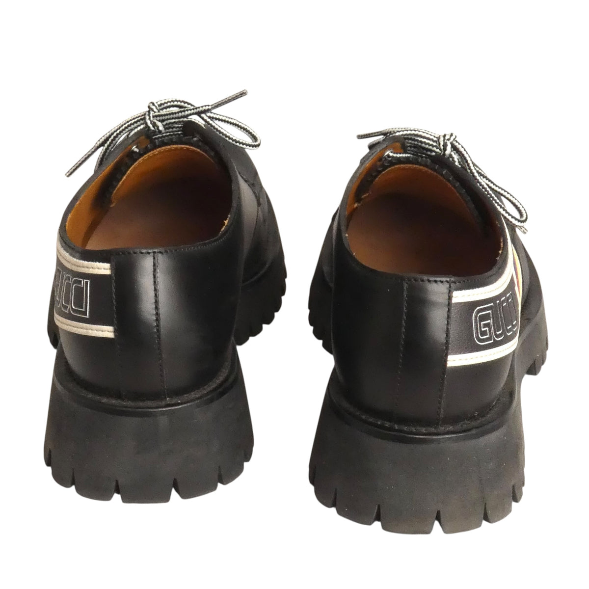 GUCCI - Black Striped Leather Brogues, Size-UK 8.5