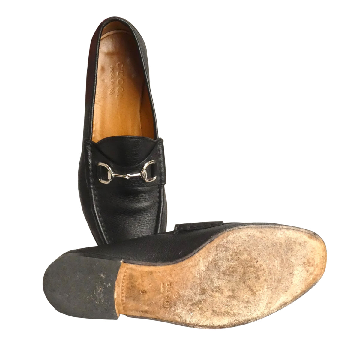 GUCCI - Black Leather Horsebit Loafers, Size-UK 9