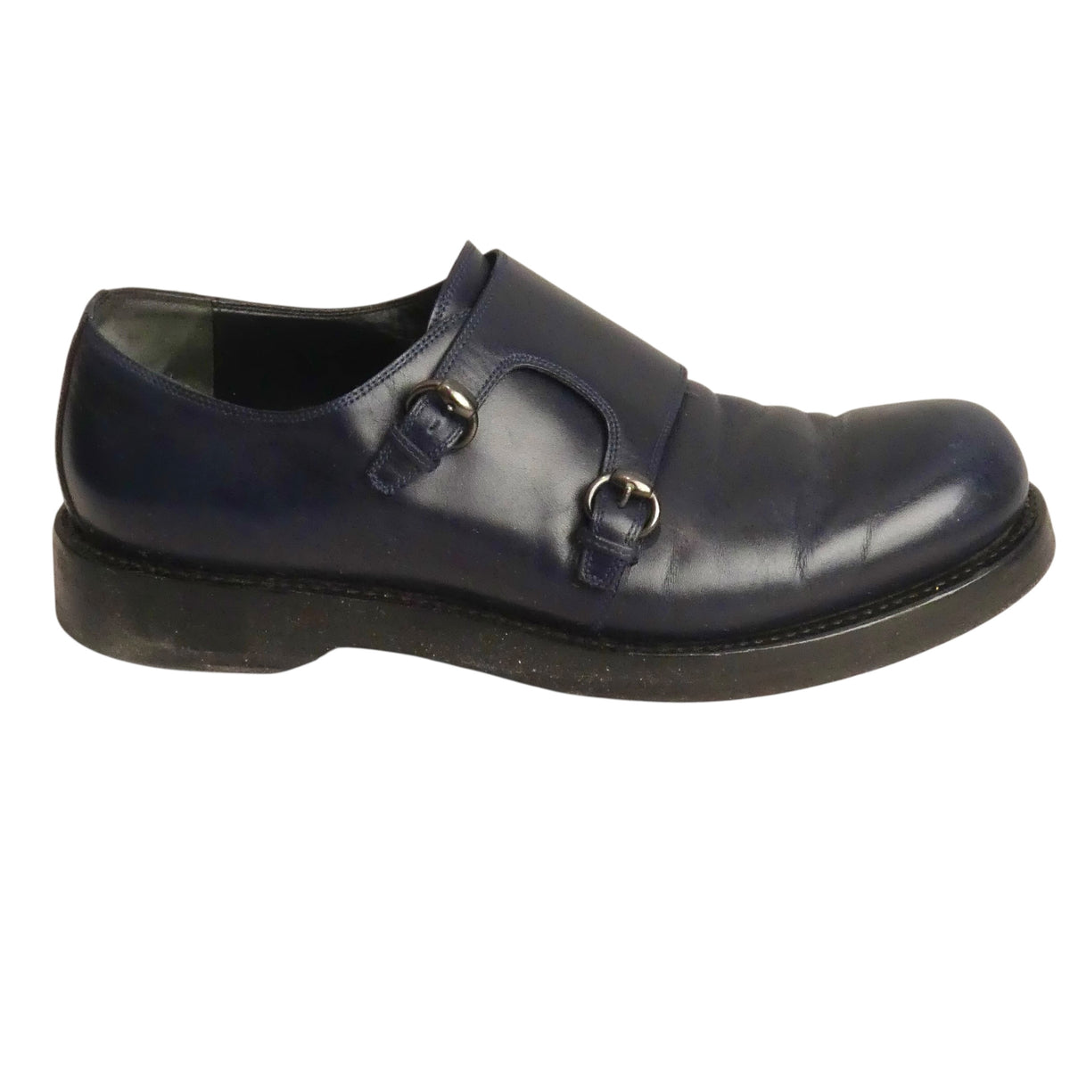 GUCCI - Navy Leather Monk Strap Shoes, Size-UK 9
