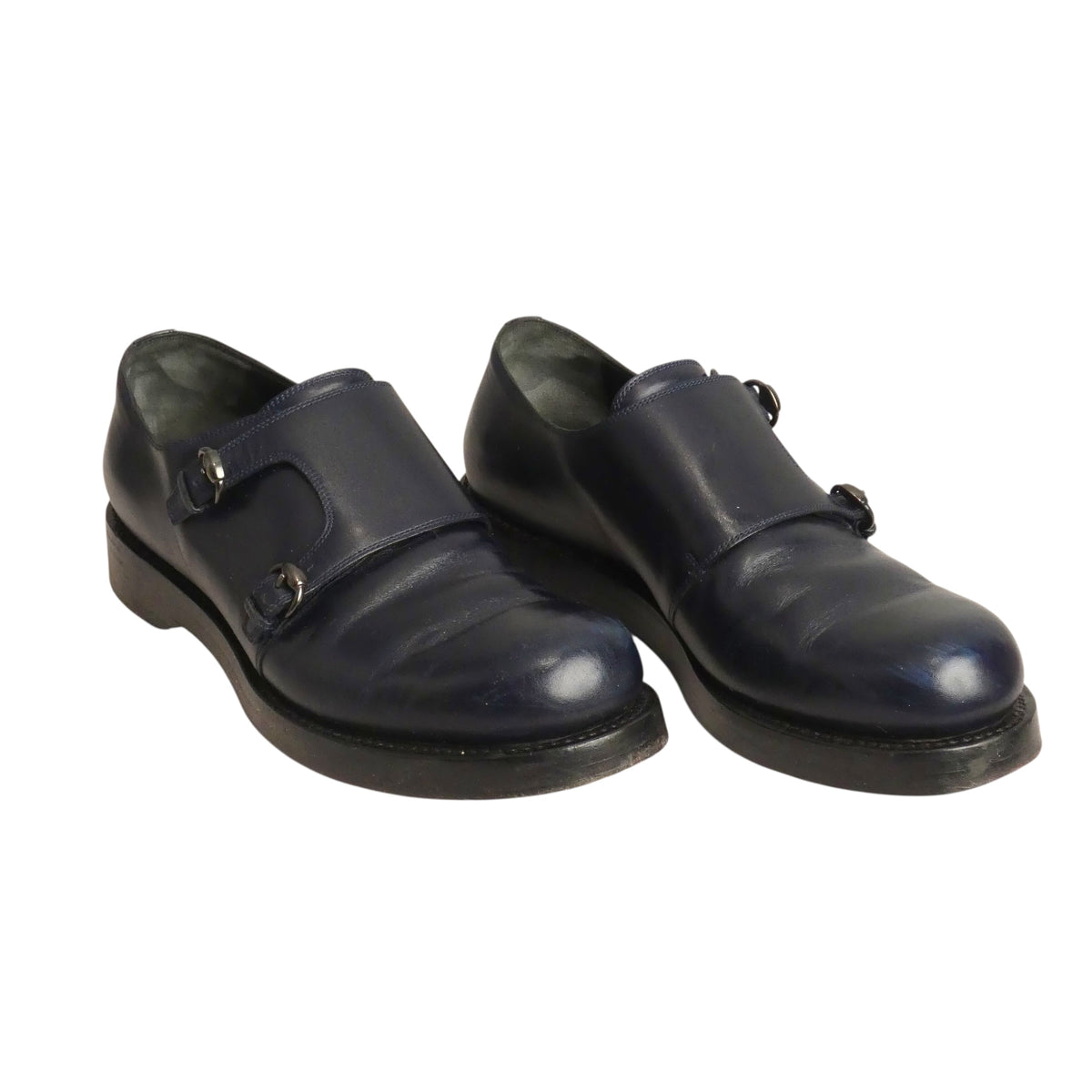 GUCCI - Navy Leather Monk Strap Shoes, Size-UK 9