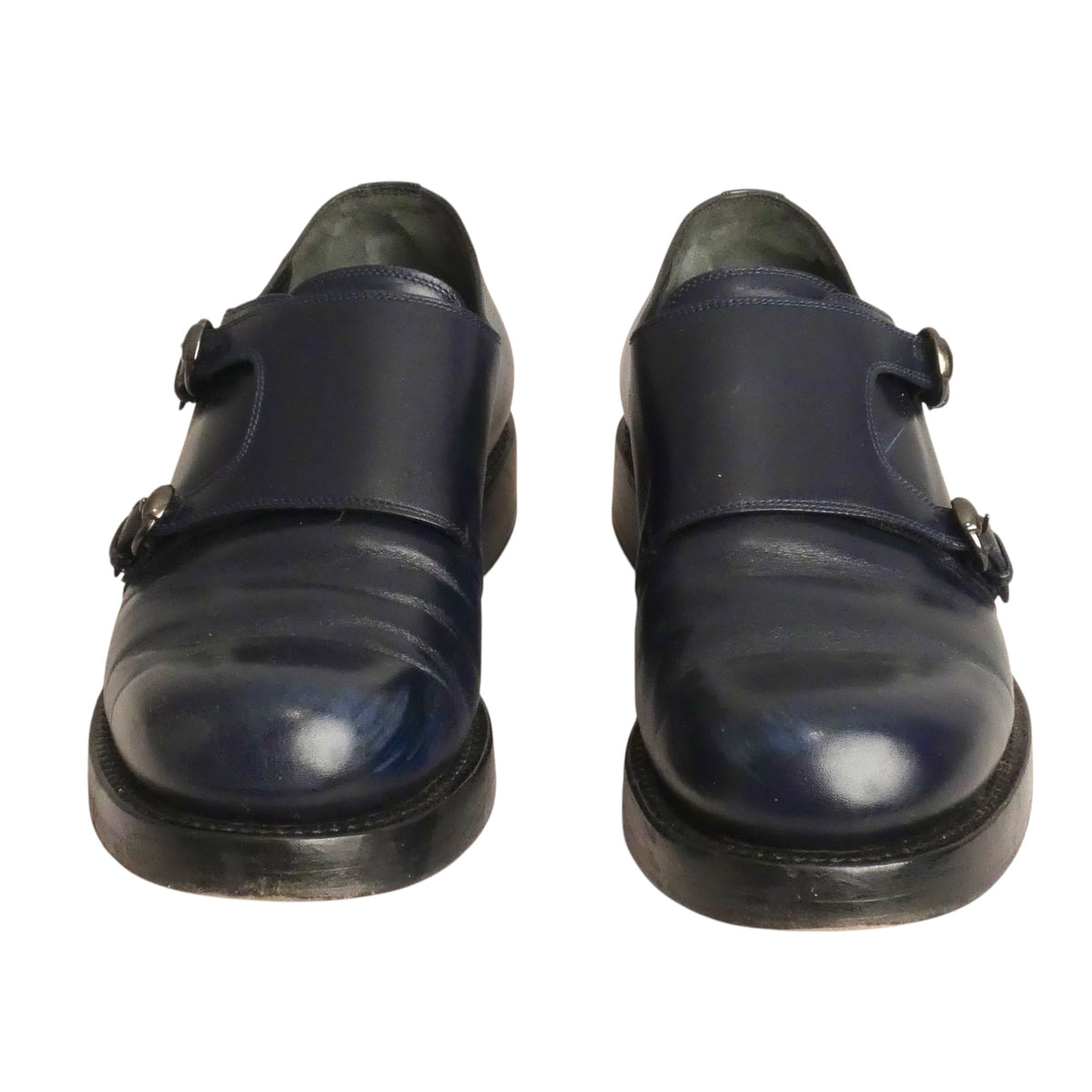 GUCCI - Navy Leather Monk Strap Shoes, Size-UK 9