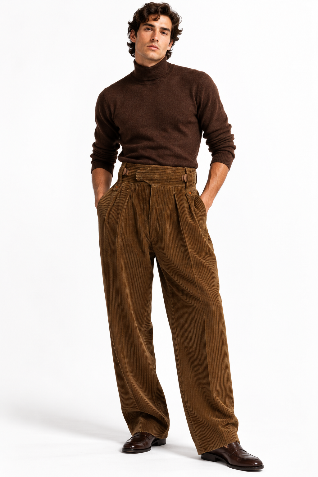 HERMES - 1980s Brown Corduroy Wide Leg Trousers, Waist-34