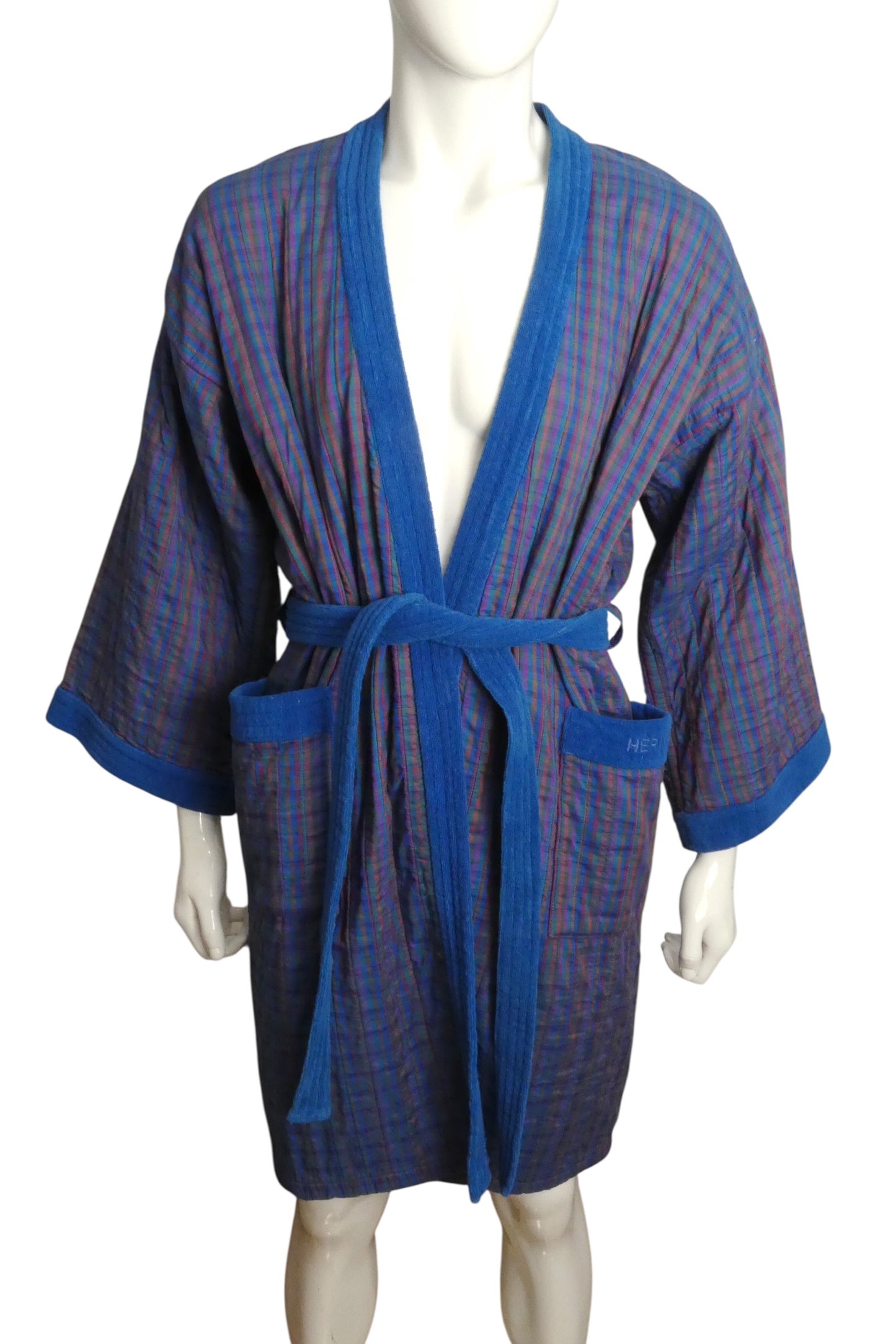 HERMES - 1980s Plaid Terry Cloth Robe, Size-Large