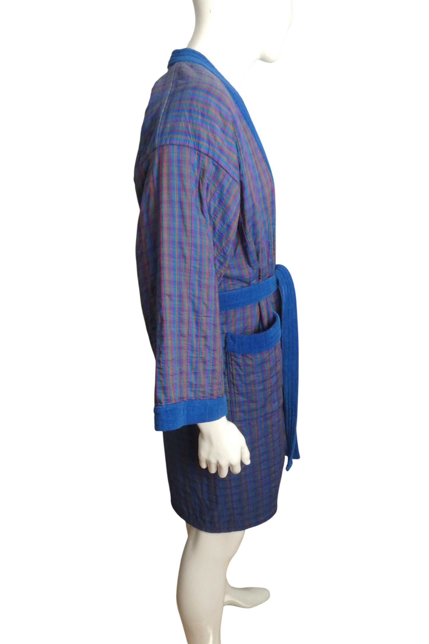 HERMES - 1980s Plaid Terry Cloth Robe, Size-Large
