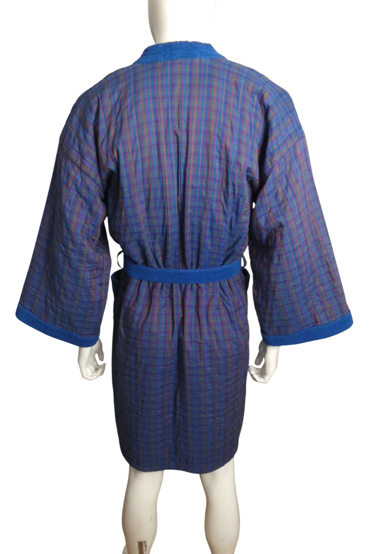 HERMES - 1980s Plaid Terry Cloth Robe, Size-Large