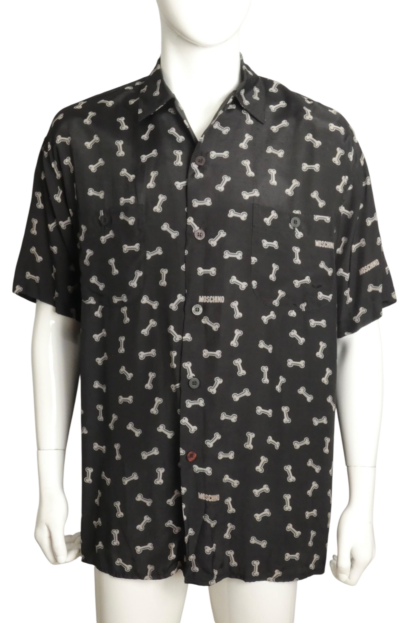 MOSCHINO JEANS - 1990s Bone Print Rayon Shirt, Size-Large