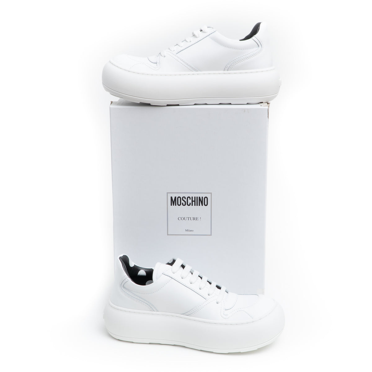 MOSCHINO COUTURE! - 2025 Leather Sneakers, White, Multiple Sizes Available