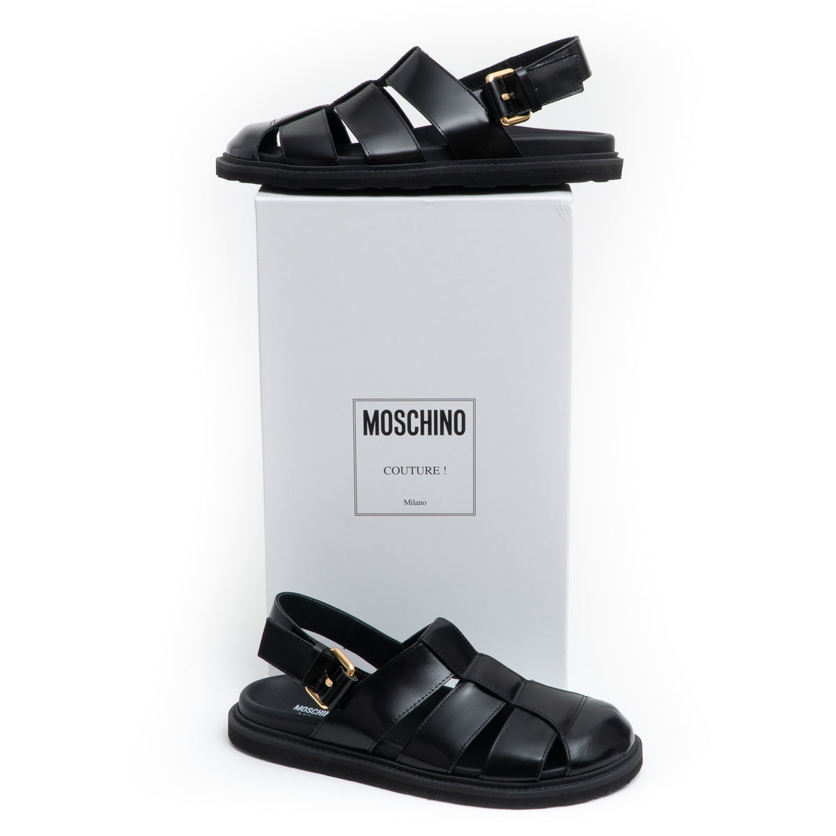 MOSCHINO COUTURE! - 2025 Woven Leather Sandals, Black, Multiple Sizes Available